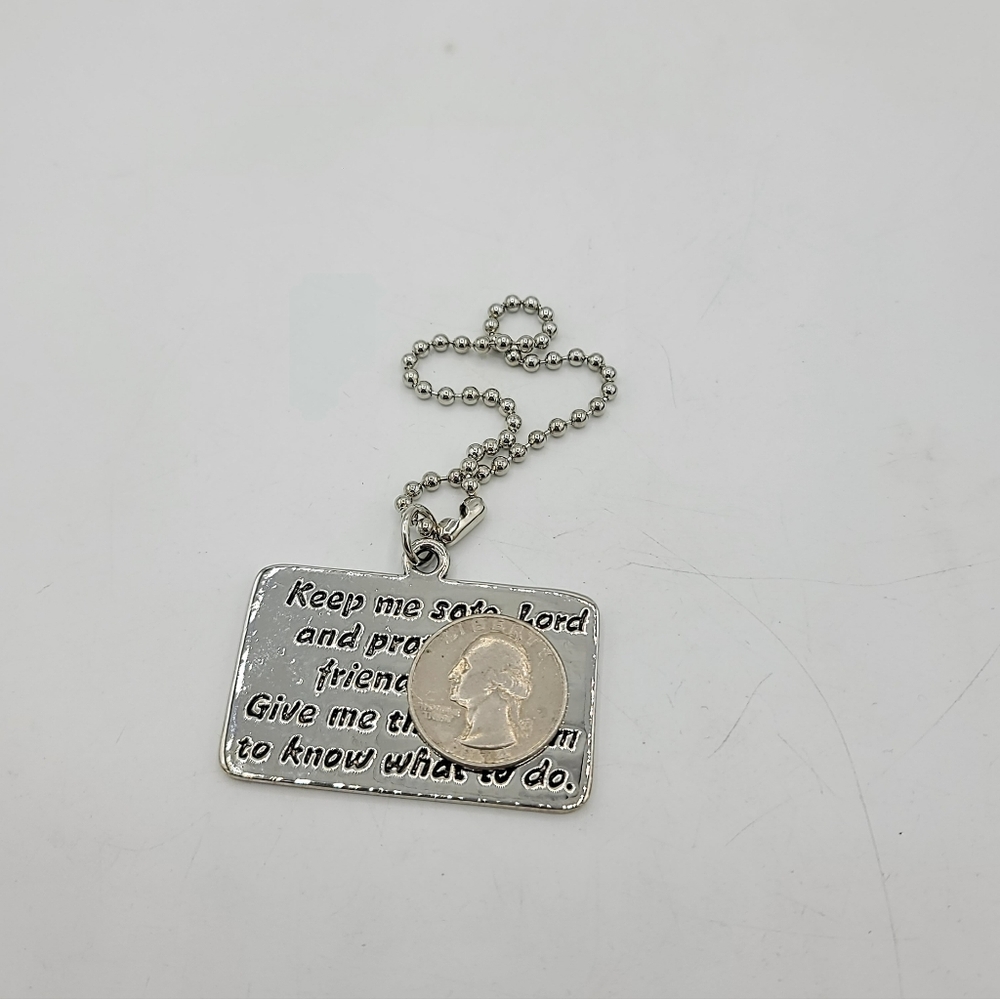 God Bless This Young Driver Pendant Rearview Mirror Tag Silver Tone Chain NWOT - Picture 3 of 3